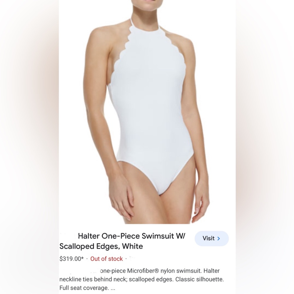 NWT Halter One Piece White Swimsuit with scalloped edges,ties around the neck